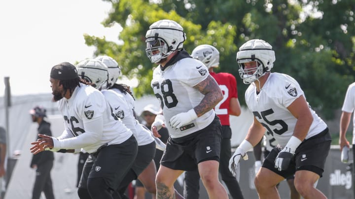 Las Vegas Raiders OL Dylan Parham, Andre James, Cody Whitehair