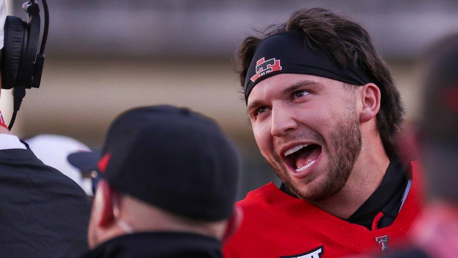 Texas Tech’s Brendan Sorsby talks to coaches during the spring football game.
