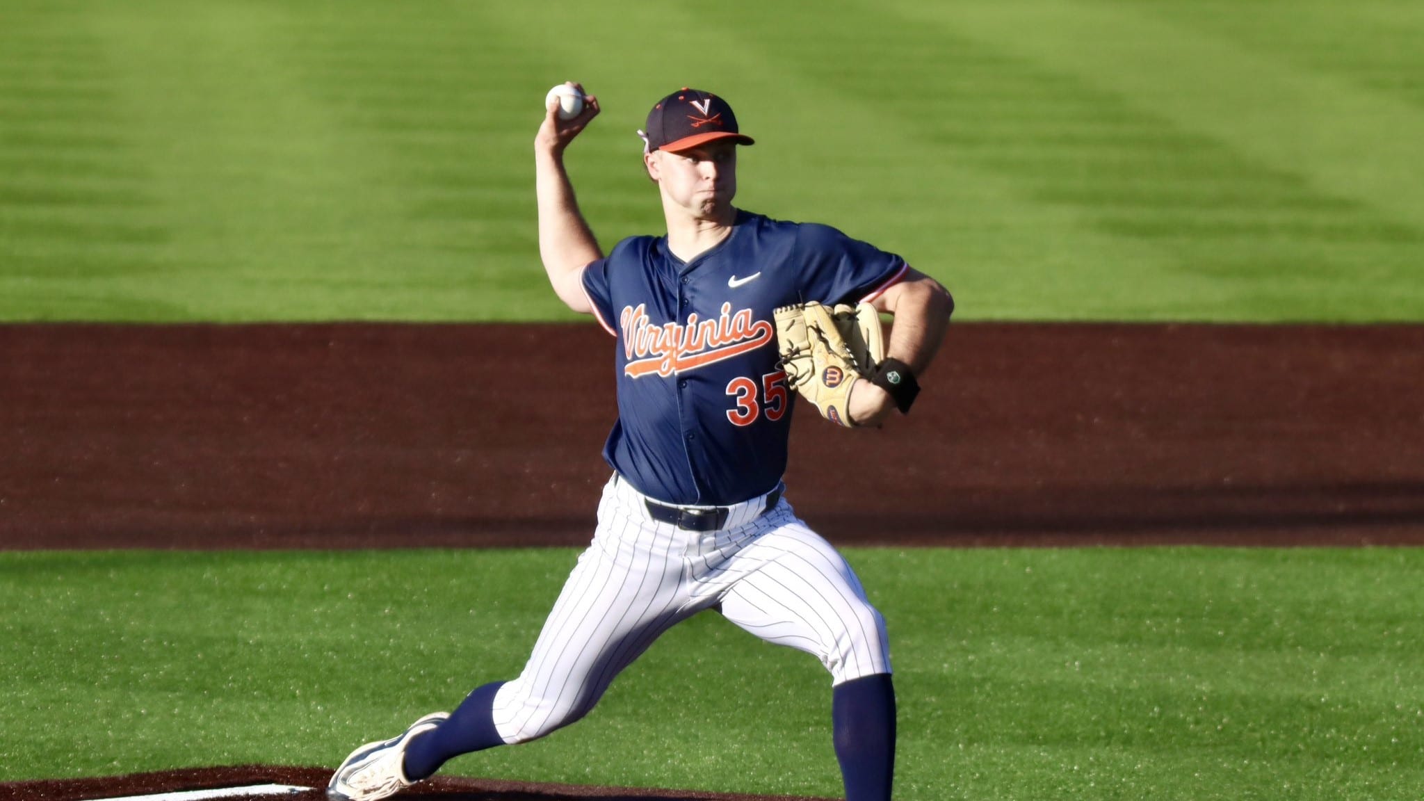 Cullen McKay delivers a pitch during the Virginia baseball game at Duke.