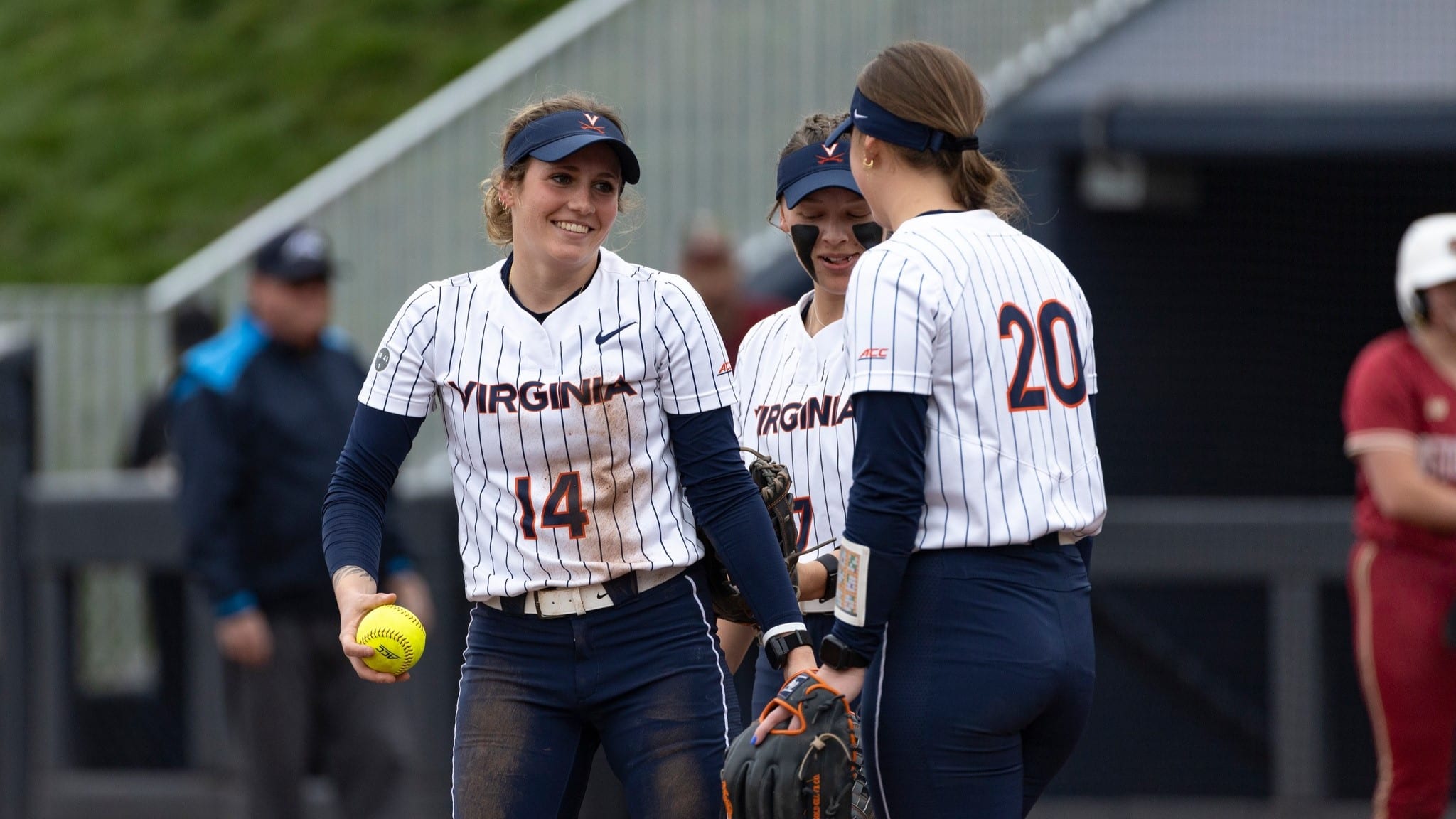 Eden Bigham reacts during the Virginia softball game against Boston College at Palmer Park.