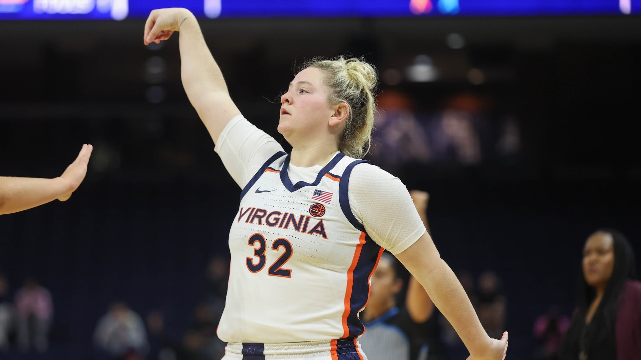 Cady Pauley shoots a three-pointer during the Virginia women's basketball game against Pitt Johnstown.