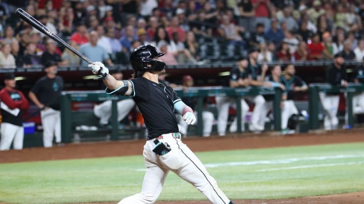 Corbin Carroll hits a ball for the Arizona Diamondbacks