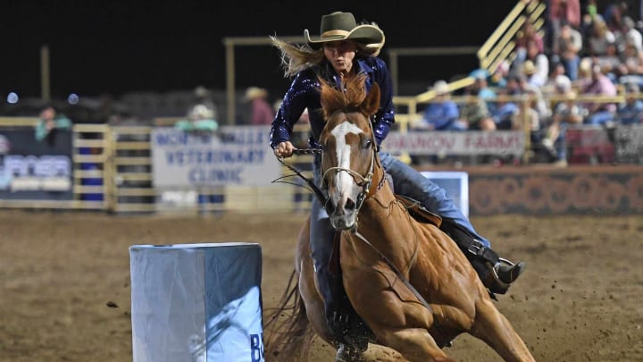 Tiany and Show Mance running a 16.95 at Gooding, ID Pro Rodeo 2024