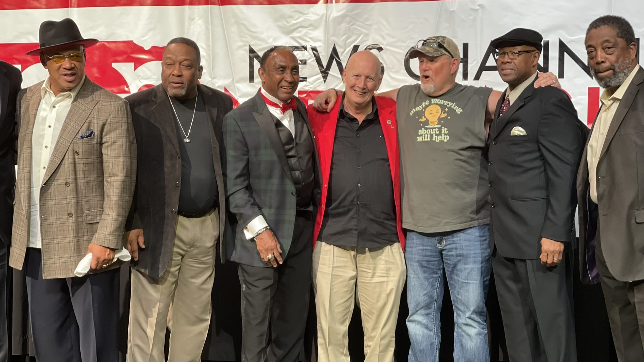 L-R Mike Rozier, Gregg Pruitt, Johnny Rodgers, David Max, Larry the Cable Guy, Rick Upchurch, Rich Glover