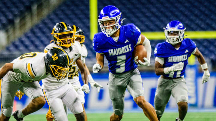 Detroit Catholic Central's Samson Gash returns a punt during the 52nd annual Prep Bowl on Saturday, Oct. 27, 2024, at Ford Field in Detroit.
