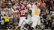 Ty Simpson faces pressure against the Tennessee defense