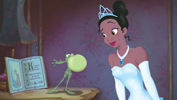 THE PRINCESS AND THE FROG - Down in New Orleans during the fabulous Jazz Age, young Princess Tiana searches for true love and comes face-to-face with snooty debutante Charlotte, ancient voodoo priestess Mama Odie and the evil Dr. Facilier. But with the help of her mother, a crooning alligator and other friends, Tiana's fairy-tale dreams may come true after all in this Oscar nominee. (Disney)
PRINCE NAVEEN, TIANA