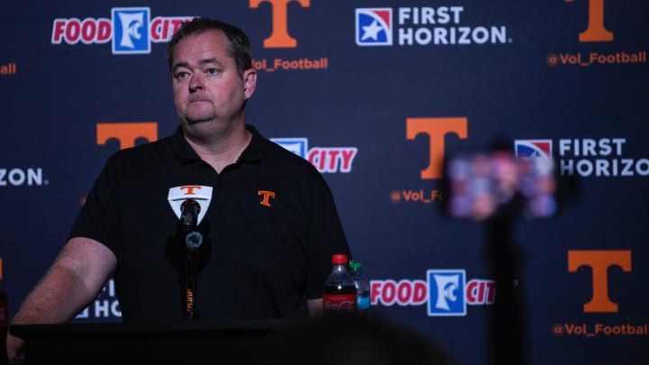 University of Tennessee football's head coach Josh Heupel speaks to the press on media day at the campus in Knoxville, Tuesday, July 30, 2024.