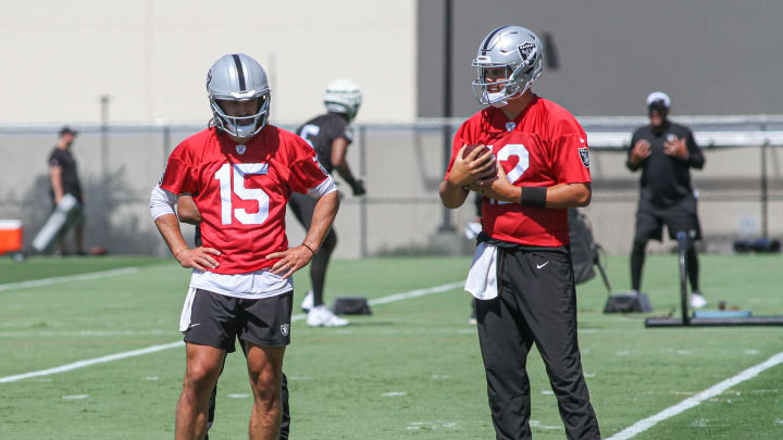 Las Vegas Raiders QBs Aidan O'Connell, and Gardner Minshew