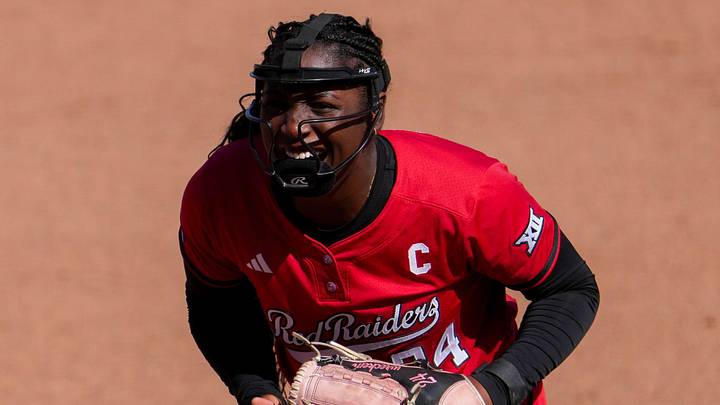 Texas Tech's NiJaree Canady reacts to a strikeout against Ole Miss during the Lubbock Regional of the NCAA Division I softball tournament, Sunday, May 17, 2026, at Tracy Sellers Field.