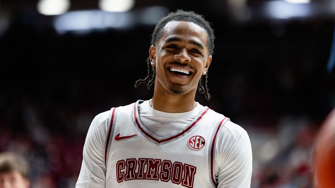 Alabama guard Labaron Philon Jr smiles in the first half of the game against Auburn on Mar. 7, 2026.
