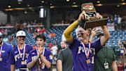 Purvis' Jojo Parker (1) celebrates the team's win after playing West Lauderdale during the MHSAA class 6A baseball championships at Trustmark Park in Pearl, Miss., Friday, June 2, 2023.