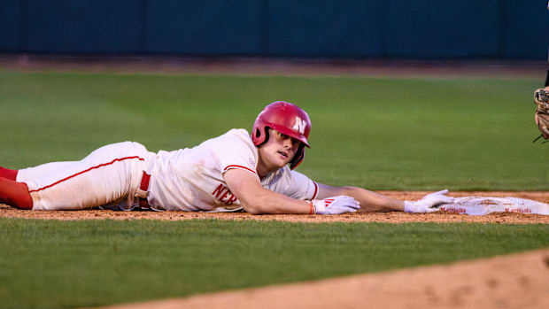 Josh Caron is called safe for a double.