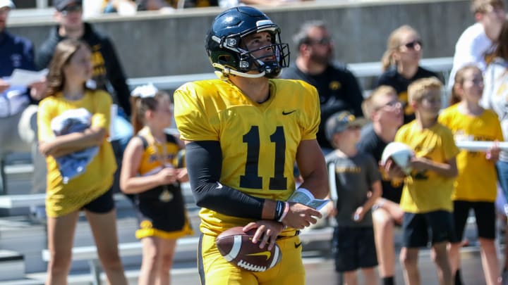 Iowa QB Marco Lainez at practice on Aug. 10, 2024 in Iowa City. (Rob Howe/HN) 