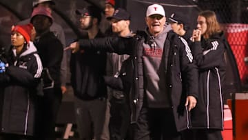 Texas Tech head coach Tom Stone instructs his team against LSU during the first round of the NCAA women's soccer tournament, Friday, Nov. 15, 2024, at John Walker Soccer Complex.