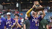 Purvis' Jojo Parker (1) celebrates the team's win after playing West Lauderdale during the MHSAA class 6A baseball championships at Trustmark Park in Pearl, Miss., Friday, June 2, 2023.