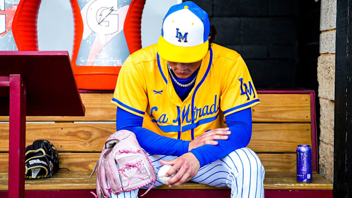 La Mirada baseball player in the dugout at the 2025 Boras Classic. La Mirada baseball player in the dugout at the 2025 Boras Classic.
