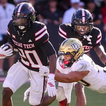 Texas Tech's J'Koby Williams returns a punt against UCF during a Big 12 Conference football game, Saturday, Nov. 15, 2025, at Jones AT&T Stadium.