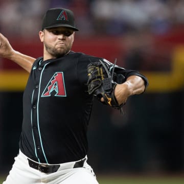 Arizona Diamondbacks pitcher Slade Cecconi (43) delivers a pitch on July 10, 2024 at Chase Field in Phoenix.