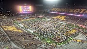 The Gophers home crowd storming the field after Friday's upset win over No. 25 Nebraska.