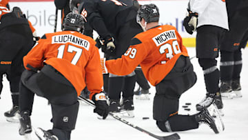 Matvei Michkov and Jett Luchanko during Flyers rookie camp.