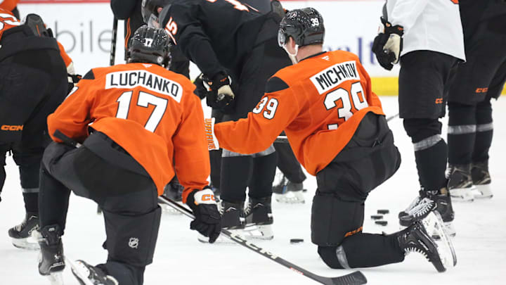 Matvei Michkov and Jett Luchanko during Flyers rookie camp.