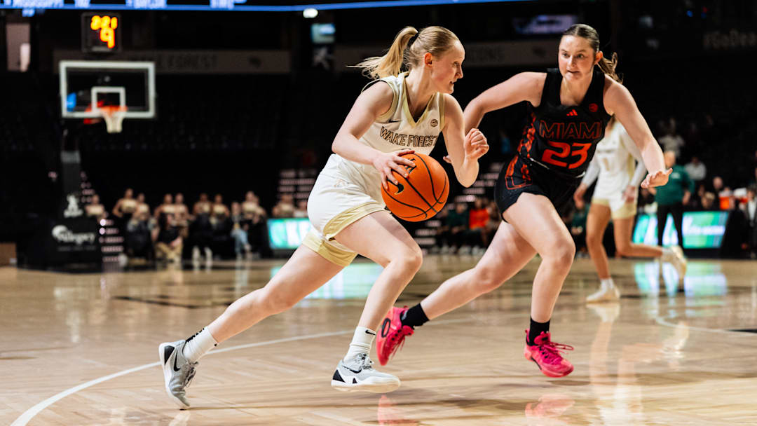 Wake Forest's Aurora Sørbye (2) drives to the basket against the Miami Hurricanes, Dec. 18, 2025. Wake Forest's Aurora Sørbye (2) drives to the basket against the Miami Hurricanes, Dec. 18, 2025.