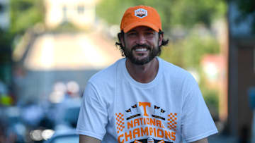 Vols head coach Tony Vitello smiles ahead of the Knoxville homecoming parade in the team's honor after winning the baseball World Series, Tuesday, June 25, 2024.