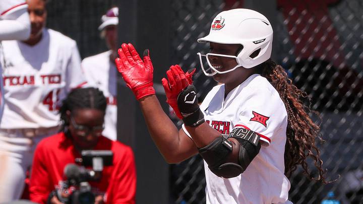 Texas Tech's NiJaree Canady reacts to her home run against Mississippi State during a game in the Lubbock Regional of the 2025 NCAA softball tournament, Saturday, May 17, 2025, at Rocky Johnson Field.