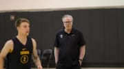 Iowa coach Fran McCaffery watches the Hawkeyes practice on July 15, 2024 at Carver-Hawkeye Arena in Iowa City, Iowa. (Photo: Rob Howe/HN)