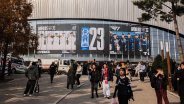 SEOUL, SOUTH KOREA - NOVEMBER 19: View of atmosphere at League of Legends World Championship 2023 Finals at Gocheok Sky Dome on November 19, 2023 in Seoul, South Korea.