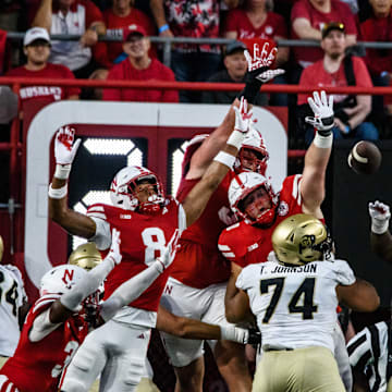 The Huskers block Colorado’s second quarter field goal attempt. 