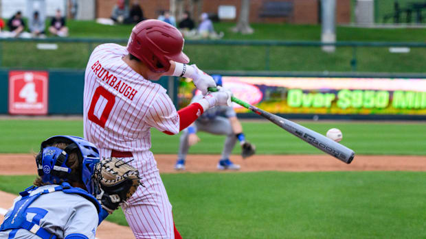 Cayden Brumbaugh makes contact with a pitch. 