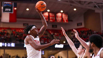 Texas Tech's JT Toppin shoots against Wyoming during a non-conference basketball game, Wednesday, Nov. 13, 2024, in United Supermarkets Arena.