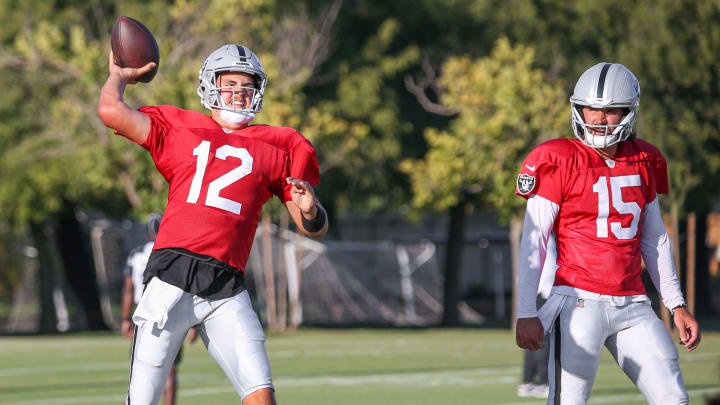 Las Vegas Raiders QBs Aidan O'Connell, and Gardner Minshew