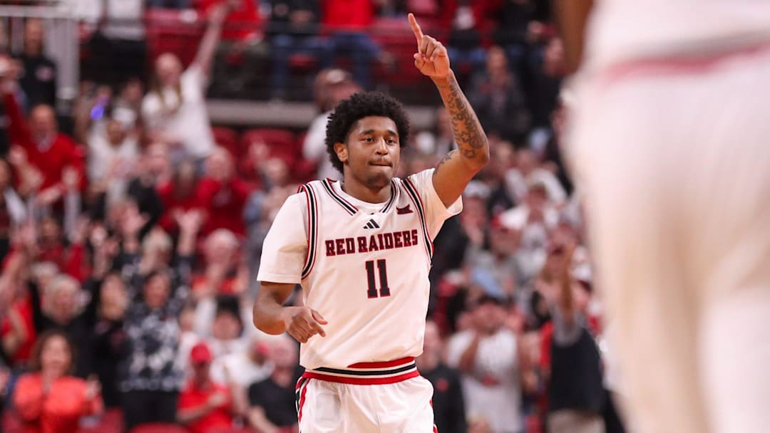 Texas Tech's Jaylen Petty gestures after hitting a 3-pointer against Cincinnati during a Big 12 Conference men's basketball game, Tuesday, Feb. 24, 2026, in United Supermarkets Arena.