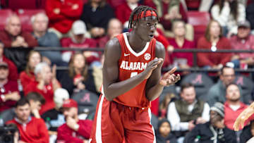 Alabama forward Taylor Bol Bowen celebrates an offensive play in the second half against Clemson on Dec. 3, 2025.