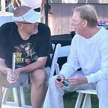 Las Vegas Raiders Owern Mark Davis, and Sports Illustrated Beat Writer Hondo Carpenter Talking in Costa Mesa, California