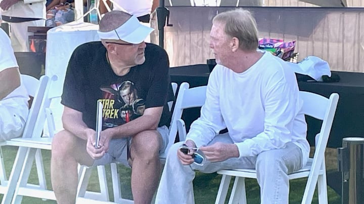 Las Vegas Raiders Owern Mark Davis, and Sports Illustrated Beat Writer Hondo Carpenter Talking in Costa Mesa, California