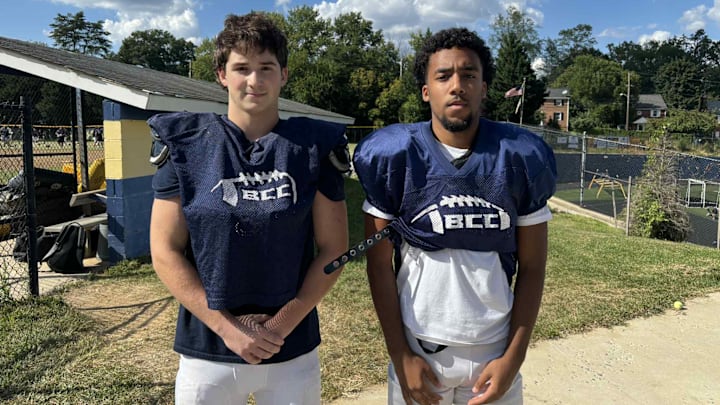 B-CC football players Gabe Eisler and Andre Ekani B-CC football players Gabe Eisler and Andre Ekani