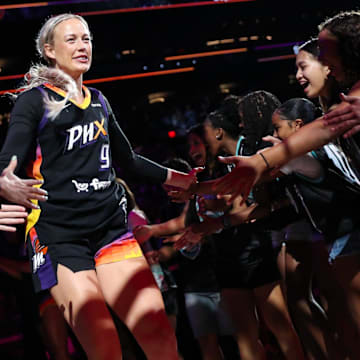 Phoenix Mercury guard Sophie Cunningham (9) is introduced before the game 