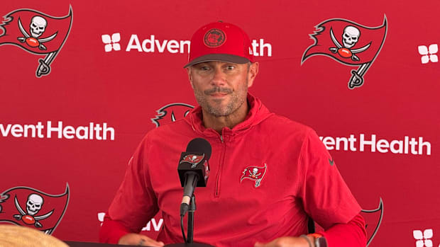 Tampa Bay Buccaneers Assistant GM John Spytek speaks at training camp in 2024. Tampa Bay Buccaneers Assistant GM John Spytek speaks at training camp in 2024.