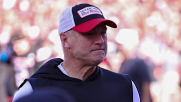 Joey McGuire during Texas Tech's senior day ceremony before a Big 12 Conference football game, Saturday, Nov. 15, 2025, at Jones AT&T Stadium.