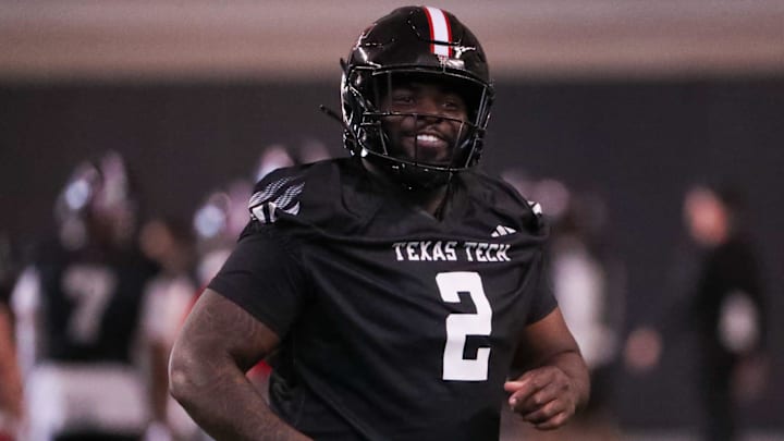Texas Tech's Lee Hunter goes through a drill during spring football practice, Monday, March 10, 2025, at the Womble Football Center.