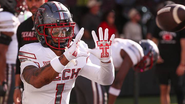 Micah Hudson catches a pass before the Texas Tech football team's spring game, Friday, April 17, 2026, at Jones AT&T Stadium.