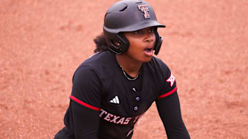 Texas Tech's Alana Johnson reacts to a call against Arizona State during a Big 12 Conference softball game, Saturday, April 27, 2025, at Rocky Johnson Field.