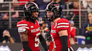Texas Tech wide receiver Coy Eakin celebrates his touchdown against BYU with Caleb Douglas during the Big 12 championship game.