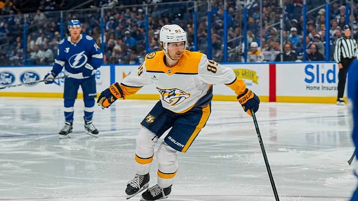 Ozzy Wiesblatt during the Nashville Predators preseason game against the Tampa Bay Lightning
