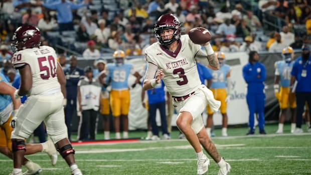 Walker Harris rushes against the Southern Jaguars at the MEAC/SWAC Challenge.