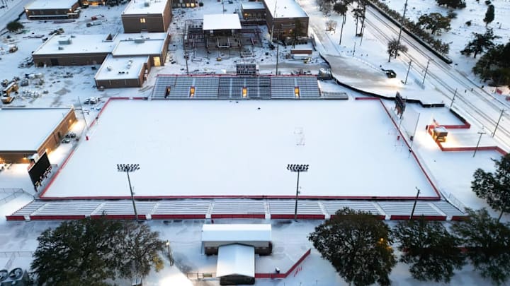 South Georgia high school football stadiums covered in snow from rare winter storm 